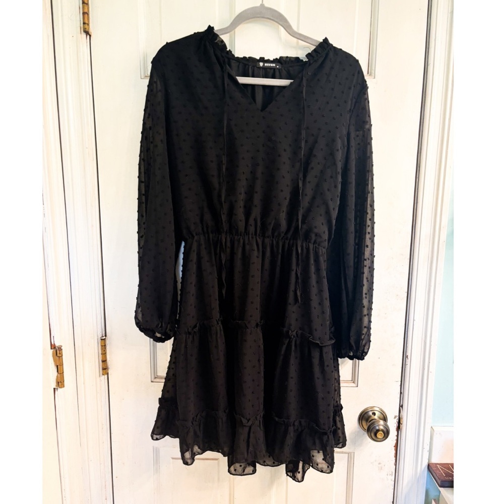 Long Sleeve Black Ruffle Dress
